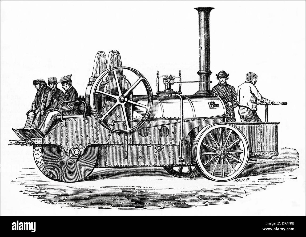 Tuxford's road la traction moteur à vapeur. La gravure sur bois victorien vers 1862 Banque D'Images
