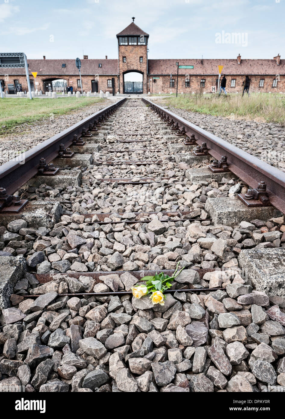 Voie ferrée d'Auschwitz II Birkenau camp de concentration Banque D'Images