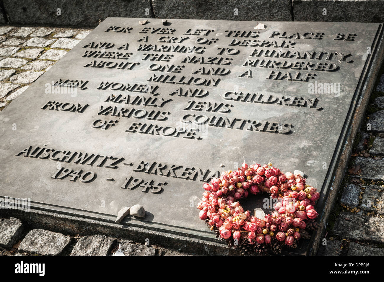 Souvenirs de Tombstone à Auschwitz II Birkenau, camp de concentration d'Oswiecim, Pologne, Europe Banque D'Images