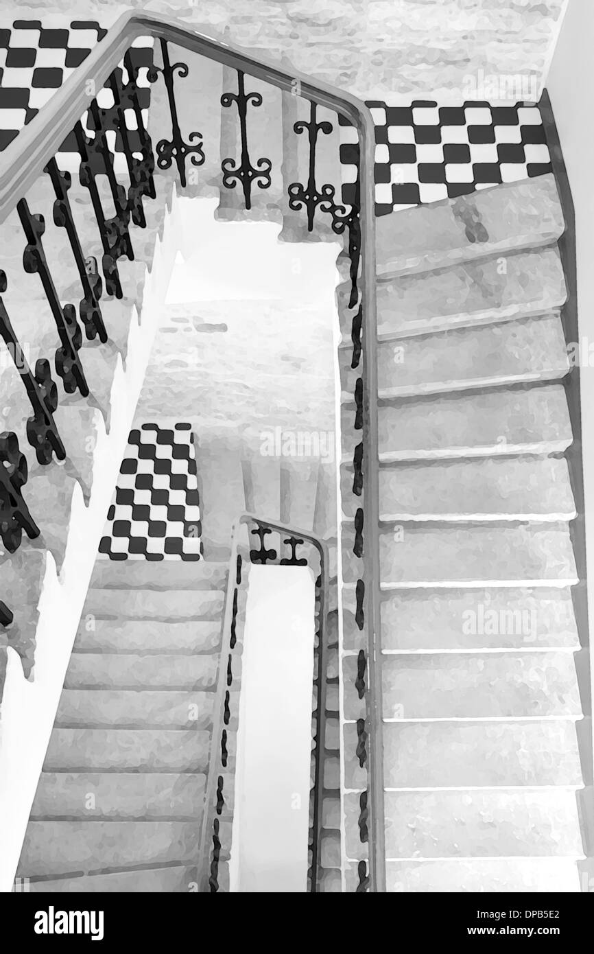 Illustration de la construction d'escaliers en spirale dans le but Banque D'Images