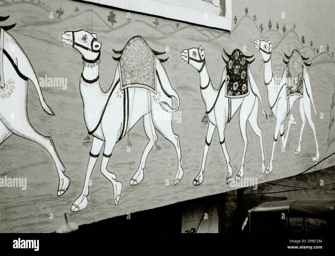 Peinture de chameau à Udaipur au Rajasthan en Inde en Asie du Sud. Street Art Graffiti dromadaire du désert voyage évocateur de la faune Wanderlust Évasion Banque D'Images