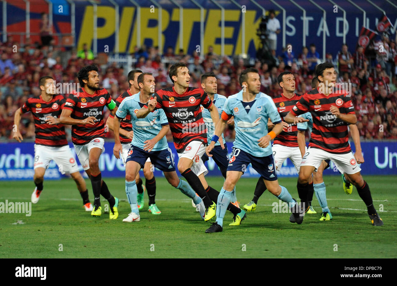 Sydney, Australie. Jan 11, 2014. Au cours de l'action d'un match de Ligue Hyundai entre Western Sydney Wanderers FC et du Sydney FC Stade Pirtek, Parramatta. Credit : Action Plus Sport/Alamy Live News Banque D'Images