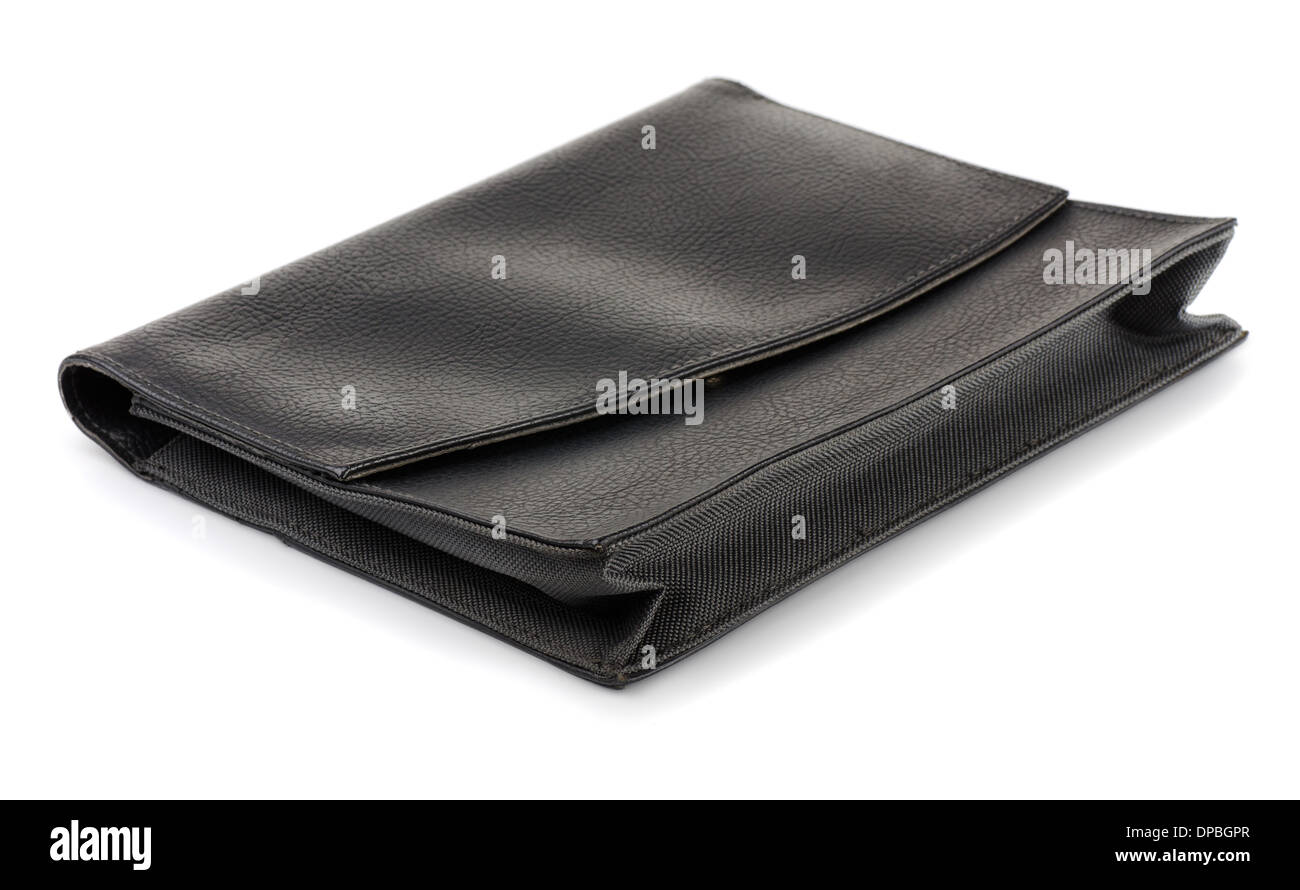 Noir cuir pochette documents isolated on white Banque D'Images