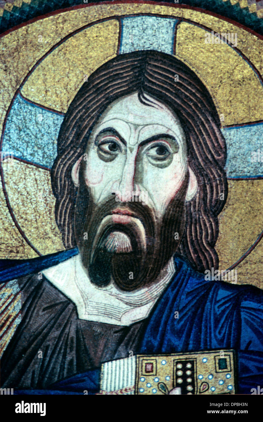 Jésus-christ Pantocrator Portrait Mosaïque byzantine Daphni Monastery monastère ou Daphne Athènes Grèce Banque D'Images