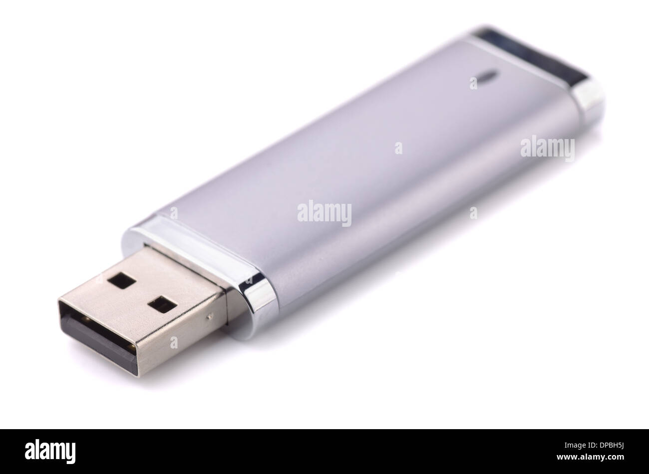 Silver USB flash drive isolated on white Banque D'Images