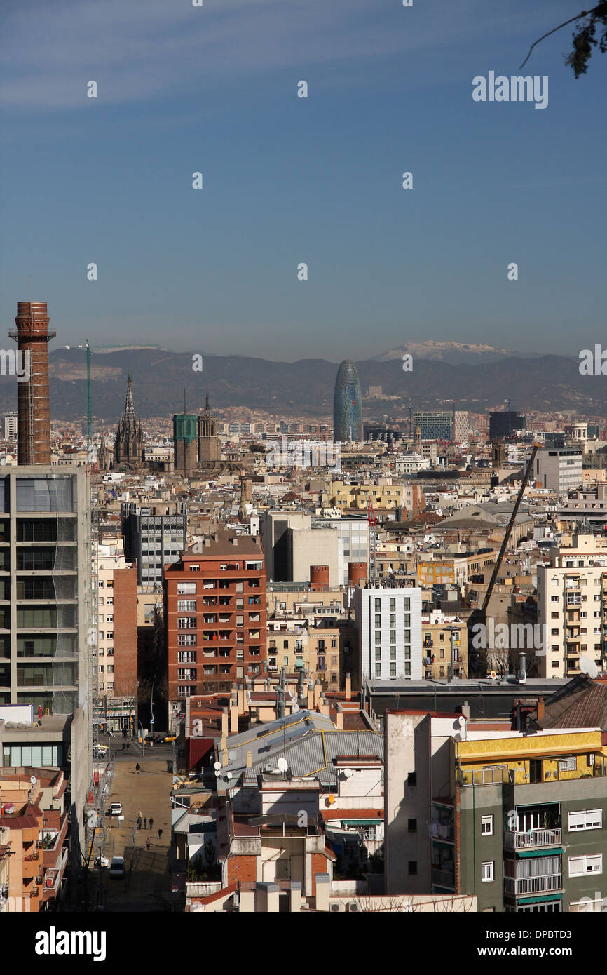 Vue sur Barcelone du Montjuic, Montjuïc, Barcelone, Catalogne, Espagne, Europe Banque D'Images