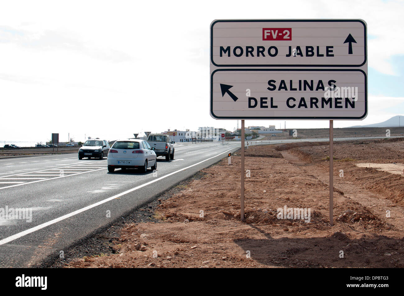 FV-2 road Près de Caleta de Fuste, Fuerteventura, Îles Canaries, Espagne. Banque D'Images