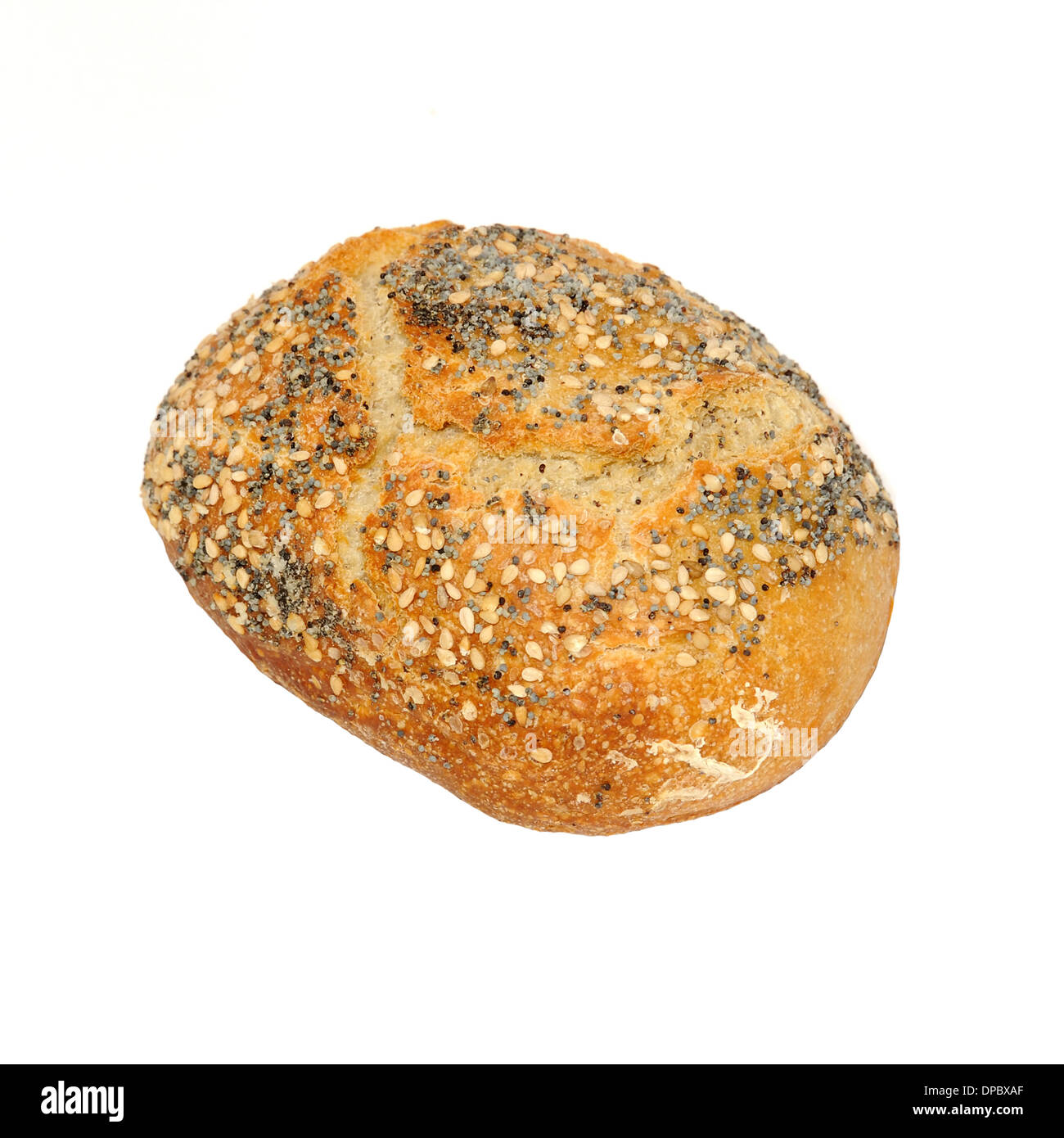 Le sésame et les graines de pavot pain sur fond blanc. Banque D'Images