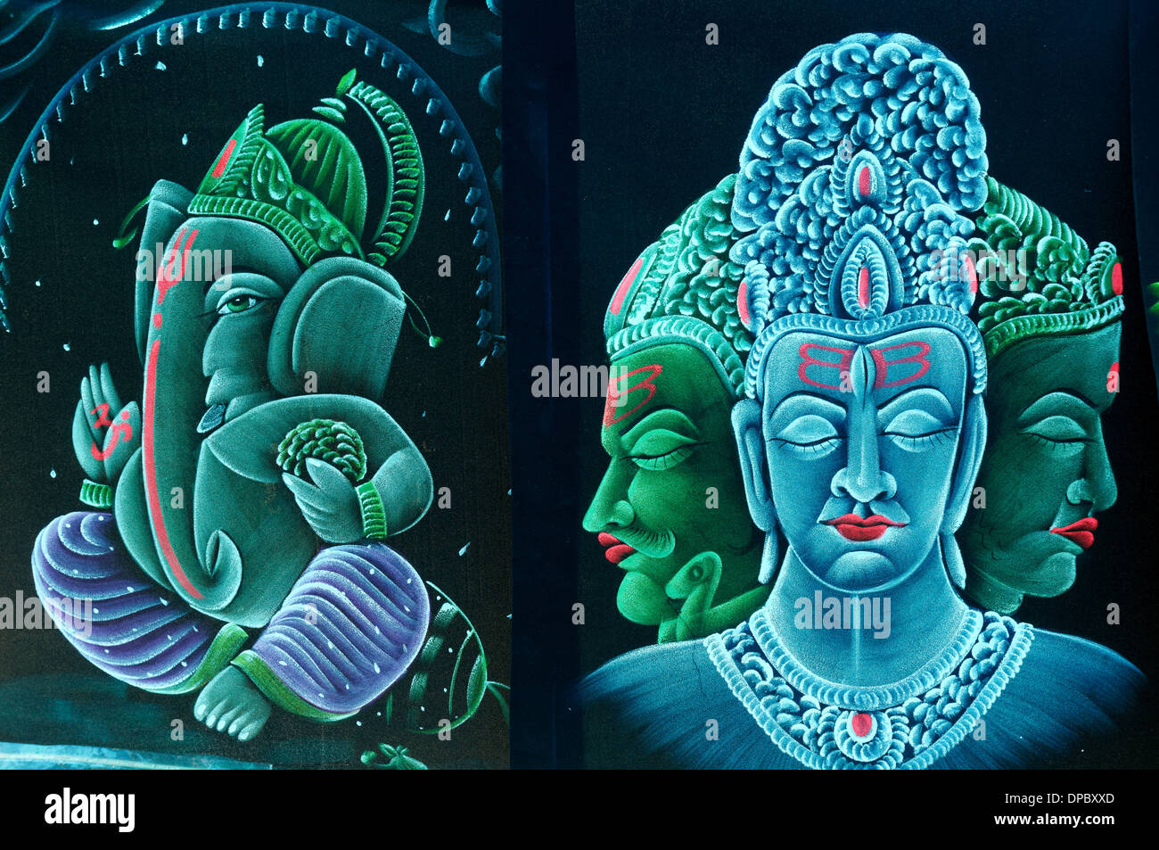 Des images hautes en couleur de l'éléphant Ganesh Dieu et le dieu de la création Brahma Banque D'Images