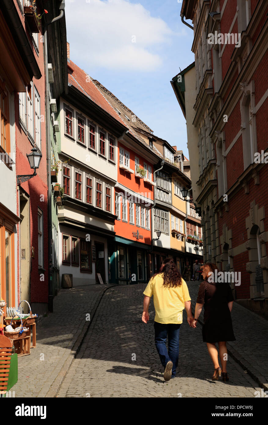 Kraemerbruecke marchands, pont à travers la rivière Gera, Erfurt, Thuringe, Allemagne, Europe Banque D'Images