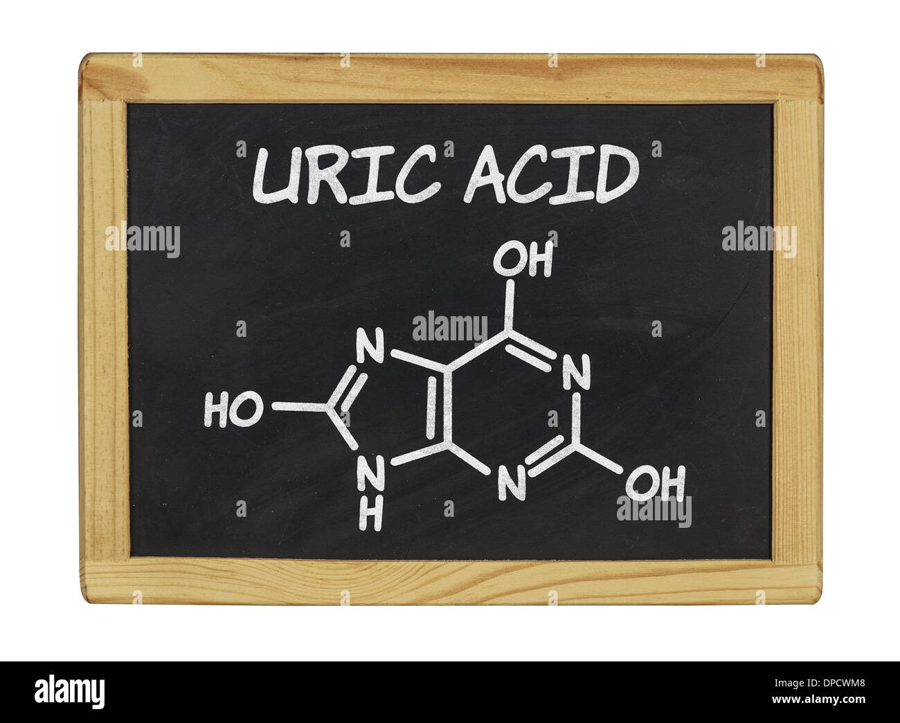 Formule chimique de l'acide urique sur un tableau noir Photo Stock Alamy