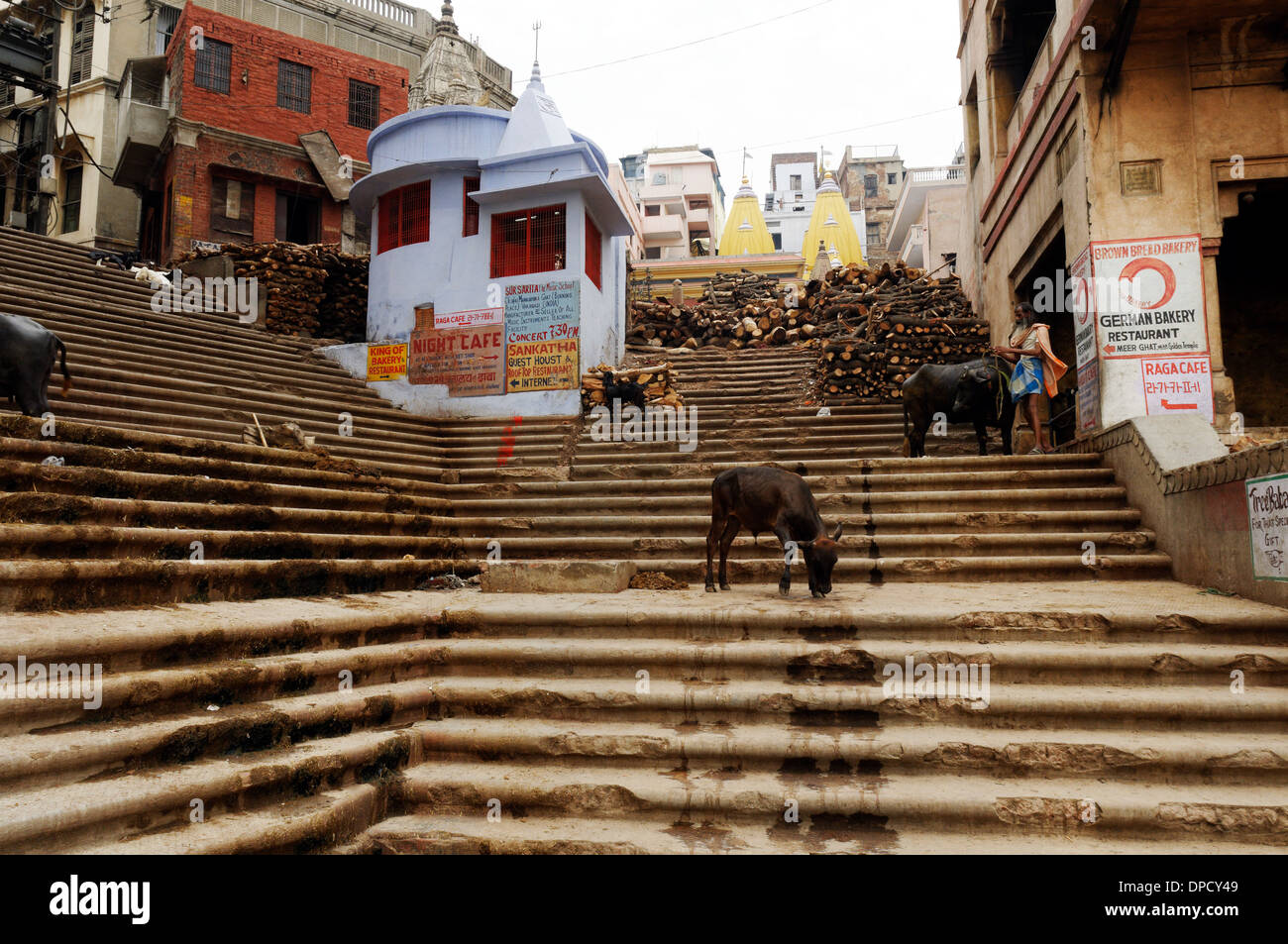 Bois de chauffage stocké sur l'incendie à ghats Varanasi, Inde Banque D'Images Bois de chauffage stocké sur l'incendie à ghats Varanasi, Inde Banque D'Images