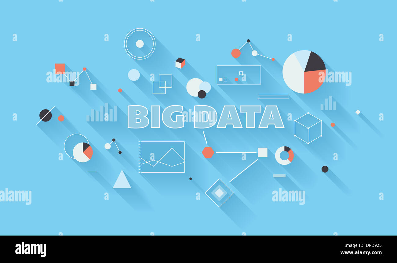Modèle plat illustration moderne du big data concept statistique et processus complexe d'analyse avancés dans divers Banque D'Images