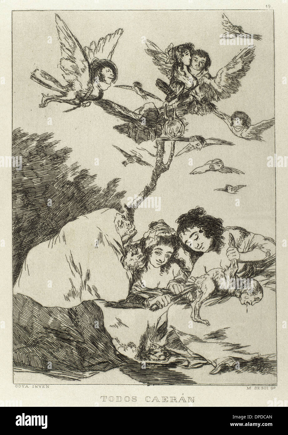 Goya (1746-1828). Peintre et graveur espagnol. Los Caprichos. Todos caeran (toute l'automne). Numéro 19. L'aquatinte. Banque D'Images