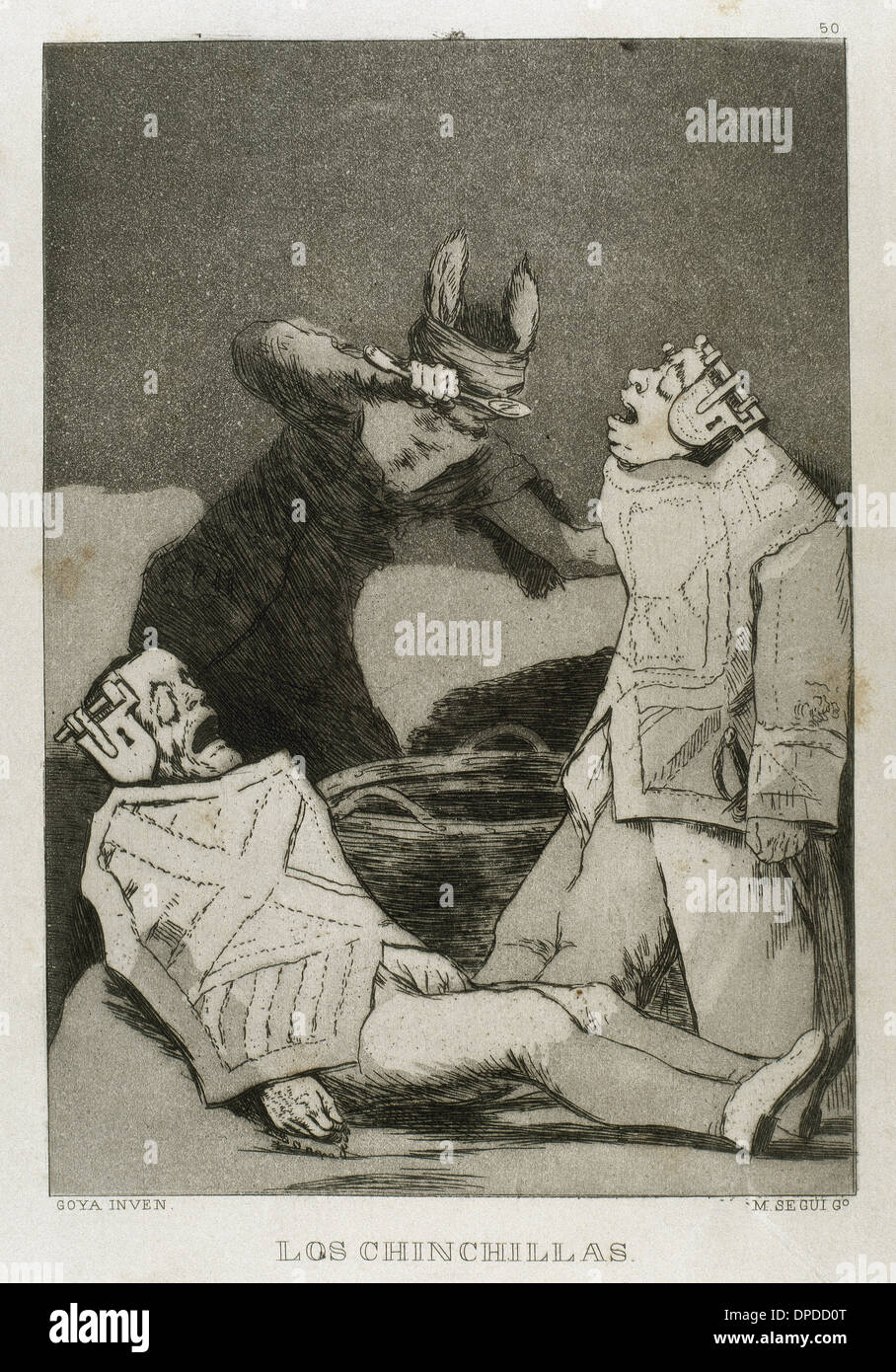 Goya (1746-1828). Peintre et graveur espagnol. Los Caprichos. Los Chinchillas (le chinchilla). Numéro 50. L'aquatinte. Banque D'Images