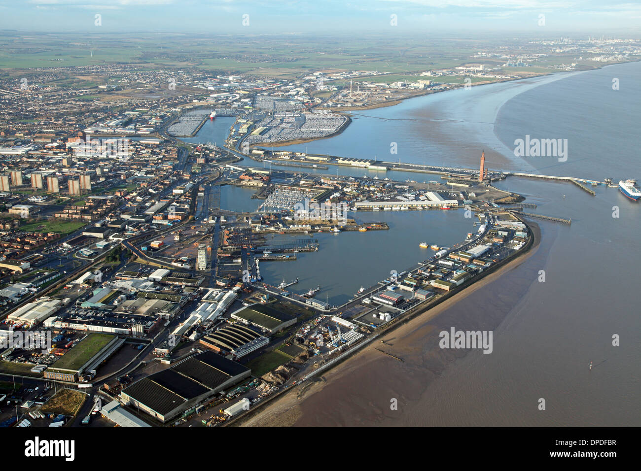Vue aérienne de la ville portuaire de Grimsby, dans le Nord du Lincolnshire Banque D'Images