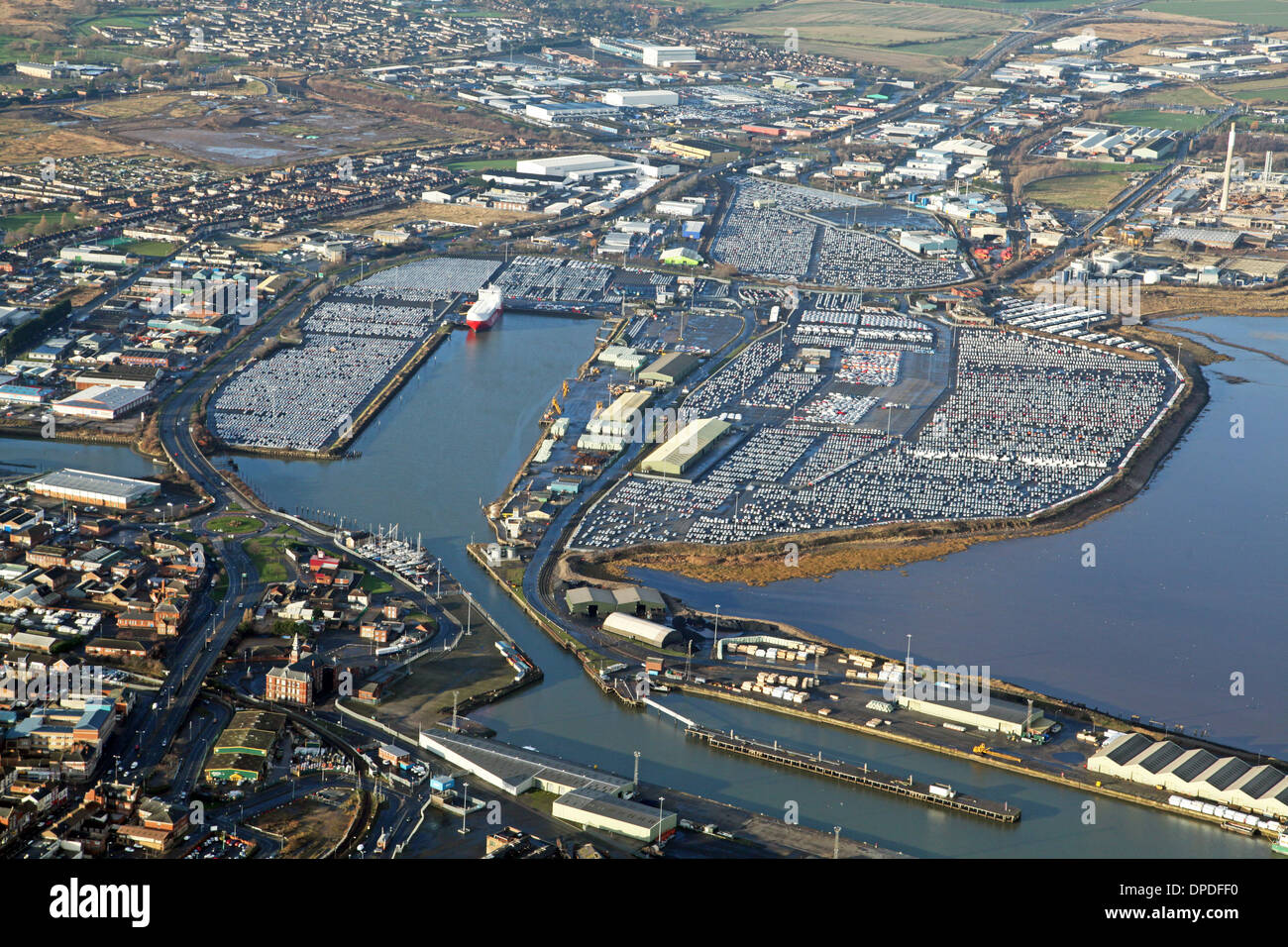 Vue aérienne de la ville portuaire de Grimsby, dans le Nord du Lincolnshire Banque D'Images
