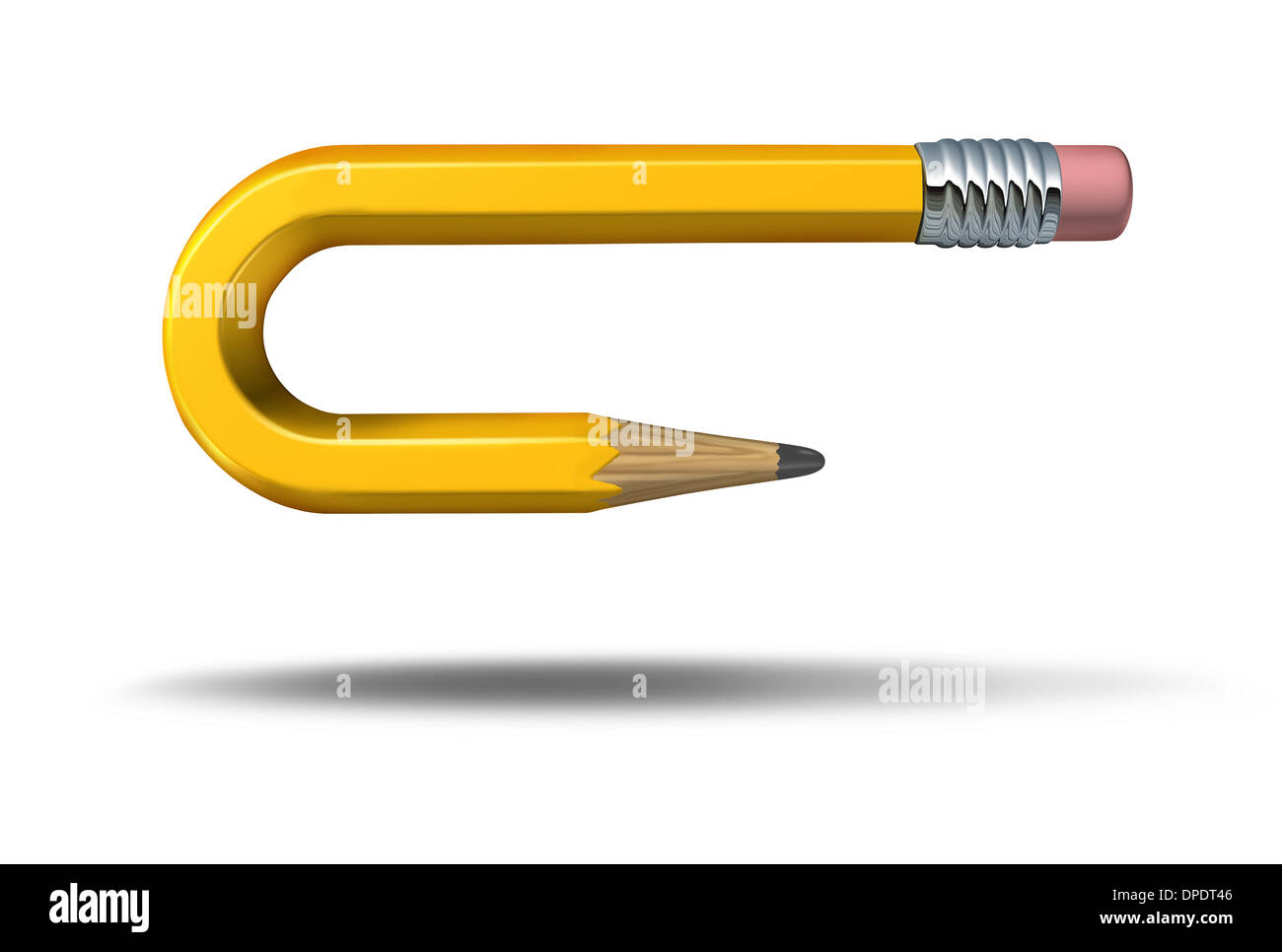 Changement créatif et la modification d'une stratégie planifiée comme un crayon jaune s'adapter aux changements en courbant et dirigée vers un but différent et direction d'autre stratégie que d'un concept de l'éducation et des affaires. Banque D'Images