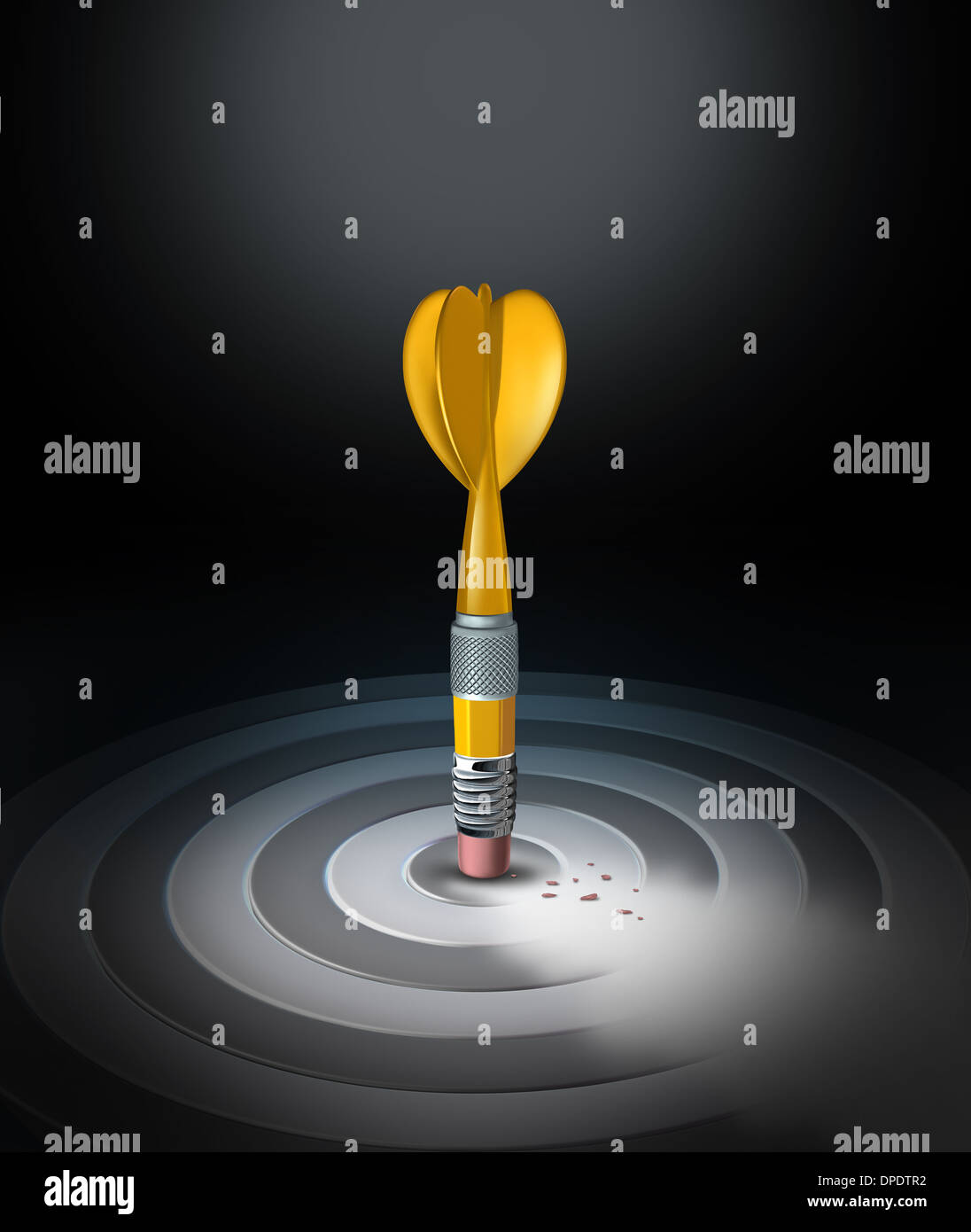 Changement de stratégie business concept avec une gomme à crayon jaune en forme d'un effacement d'une dart bulls eye cible sous une nouvelle gestion res Banque D'Images