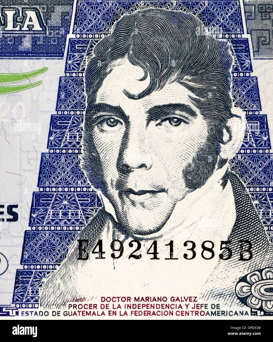 Mariano Gálvez (1794-1862) le 20 quetzales 2007 Euros à partir de Guatemala. Juriste et homme politique libéral au Guatemala. Banque D'Images