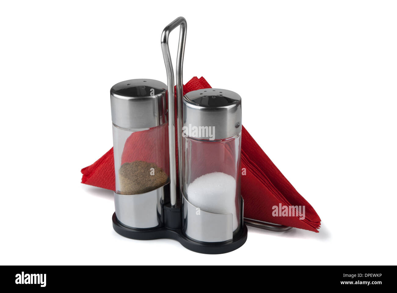 Sel, poivre et porte-serviettes sur un fond blanc Photo Stock - Alamy