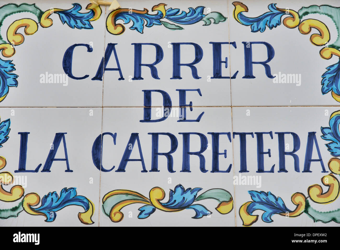 Panneau "Carrer de la Carretera", route de la route, Beniardà, Costa Blanca, Province d'Alicante, Espagne Banque D'Images