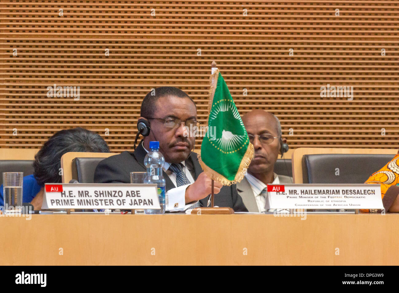 Addis Abeba, Ethiopie. 14 janvier 2014. S.e. M. Hailemariam Dessalegn, Premier Ministre de la République fédérale d'Ethiopie et président de l'Union africaine durant la visite du Premier Ministre le 14 janvier 2014, au Siège de l'Union africaine à Addis-Abeba, Ethiopie. Crédit : Dereje Belachew/Alamy Live News Banque D'Images