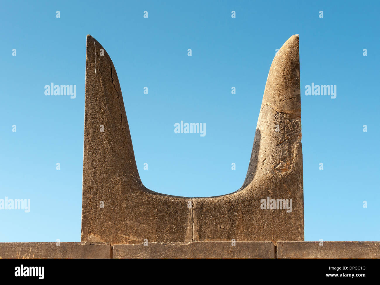 Close-up de cornes de consécration (cornes du taureau sacré - symbole de fertilité), Palais de Knossos, Héraklion, Crète, Grèce Banque D'Images