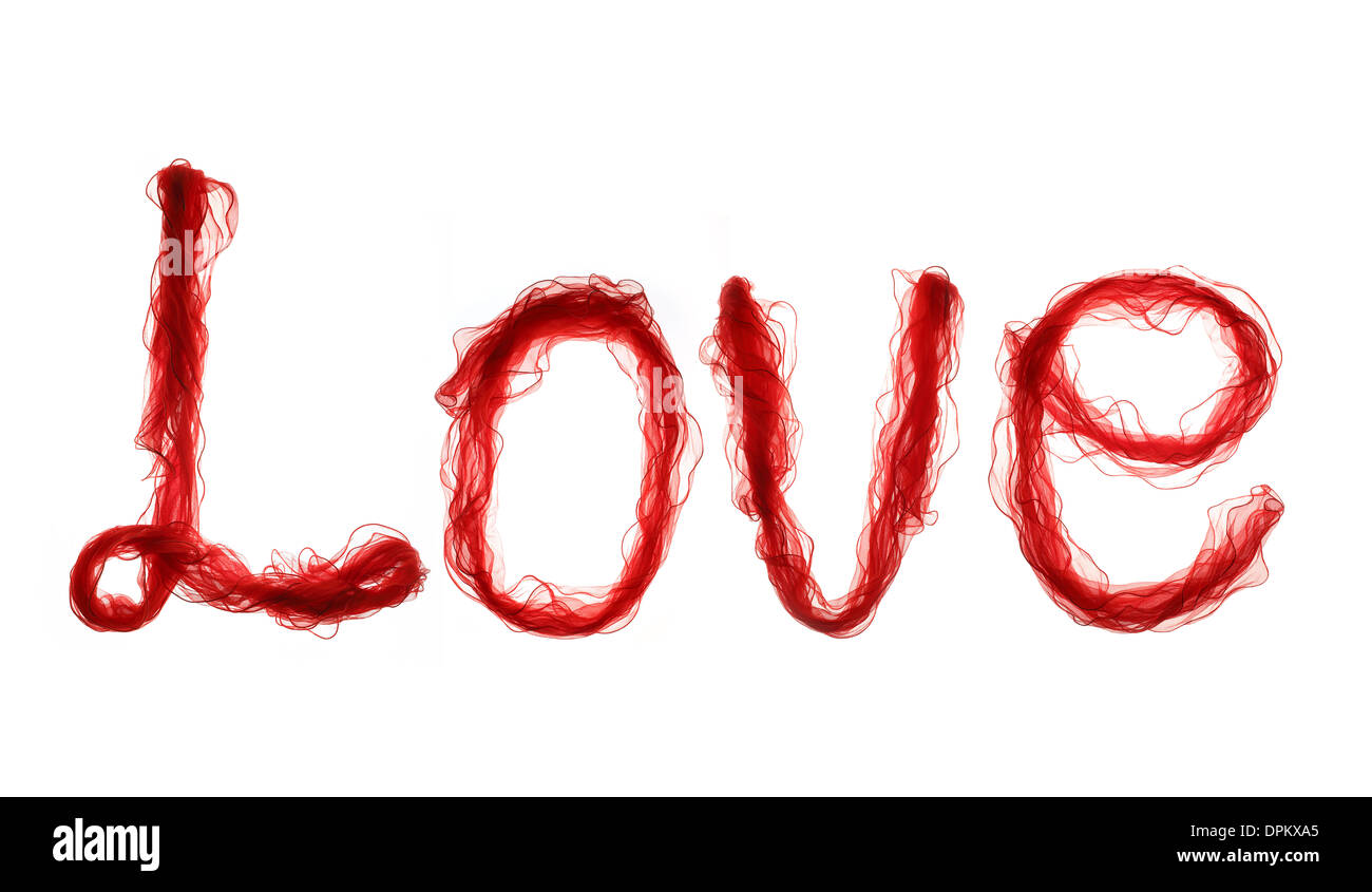 L'amour avec le chiffon rouge sur fond blanc. Banque D'Images