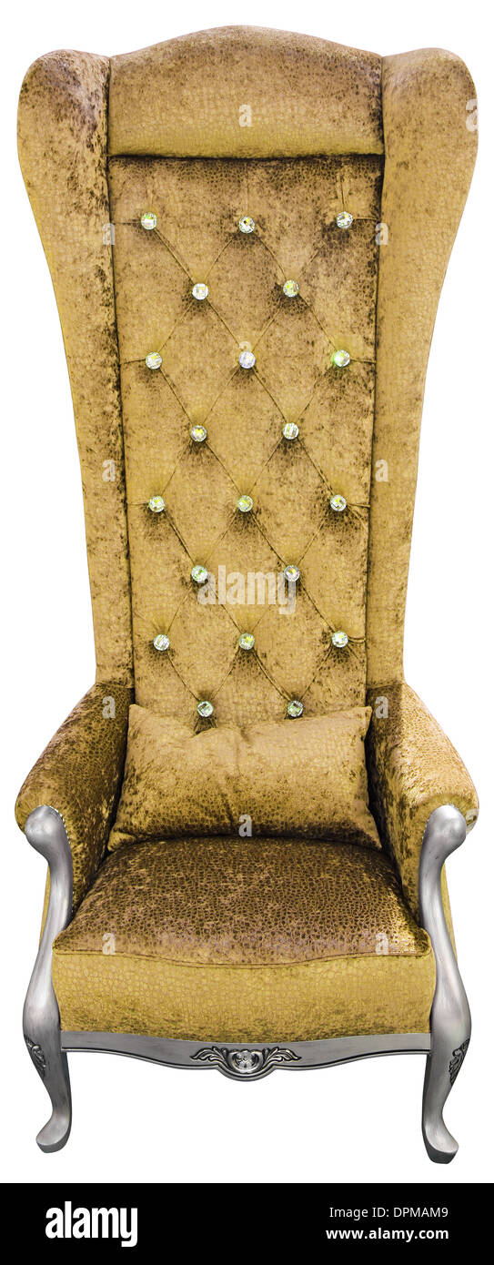 Golden royal luxueux fauteuil isolé sur fond blanc Banque D'Images