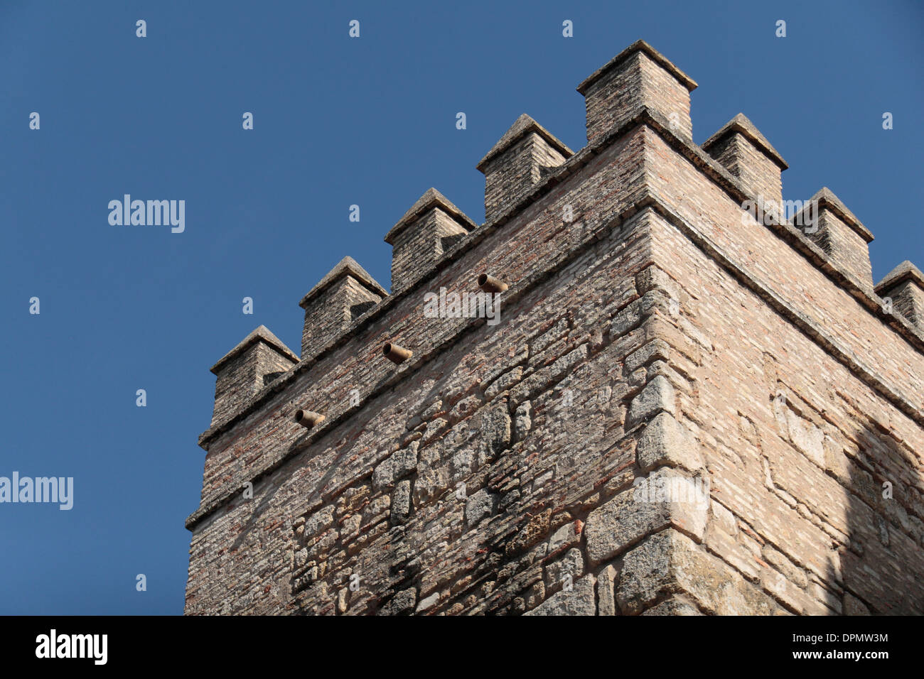 Fortofication, une partie de l'Alcázar de Séville (Reales Alcázares de Séville' ou 'Royal Alcazars de Séville'), Sevilla, Espagne. Banque D'Images