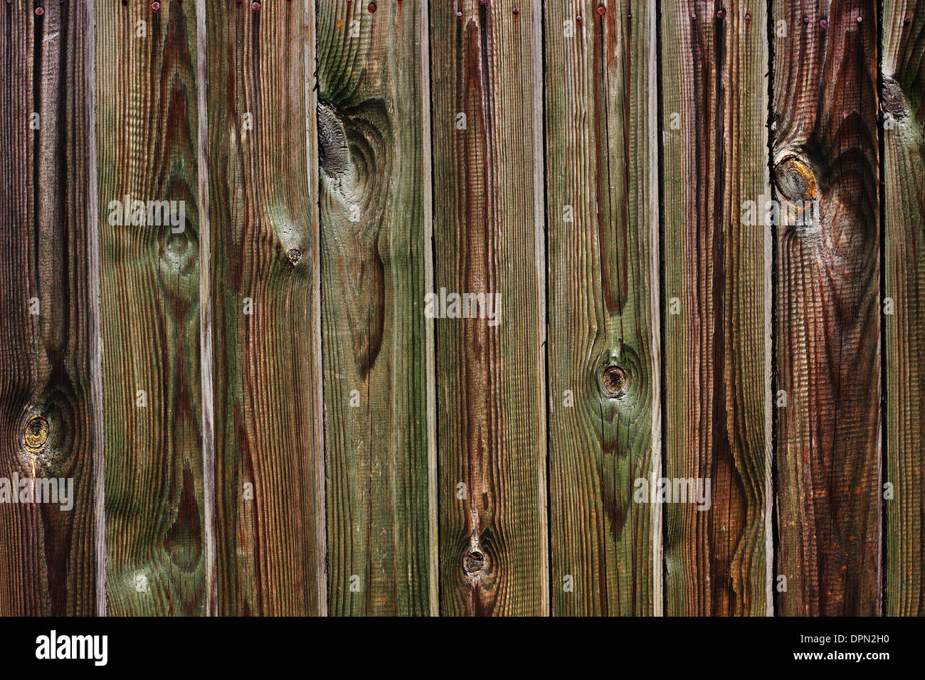 Vieille clôture en bois avec noeuds en arrière-plan Banque D'Images