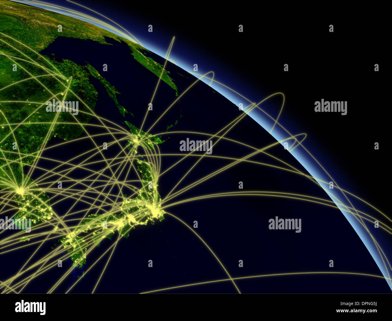 Concept de réseau avec les îles japonaises de l'espace. Surface de la planète très détaillées avec les lumières de la ville. Éléments de cette image fournie par la NASA. Banque D'Images