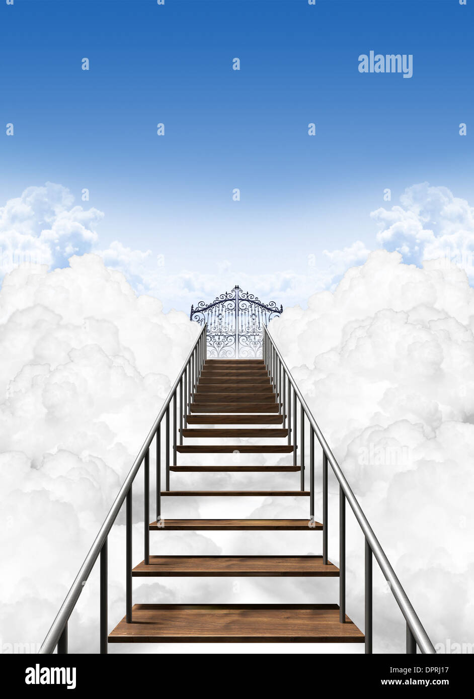 Une Representation De L Escalier Au Ciel Paradis Au Dessus Des Nuages Sur Un Fond De Ciel Bleu Clair Photo Stock Alamy