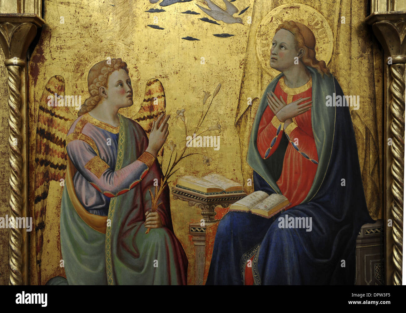Paolo Schiavo (1397-1478). Peintre florentin. Triptyque. De gauche à droite, de Saint Jérôme, l'Annonciation et Saint-Laurent. Banque D'Images