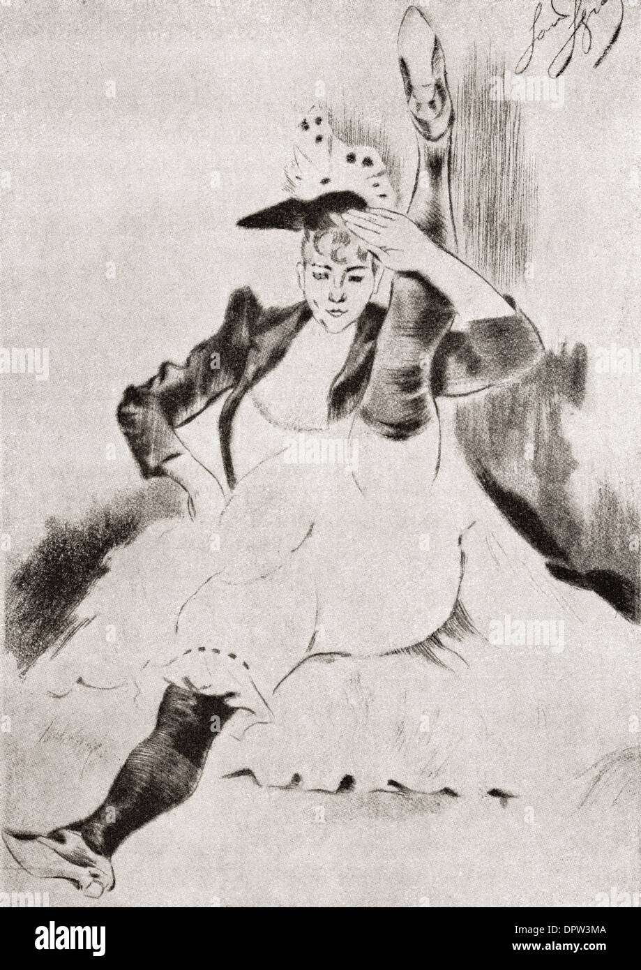 Après une œuvre de Louis Legrand intitulée, l'accueil. Cancan moderne posent. Banque D'Images