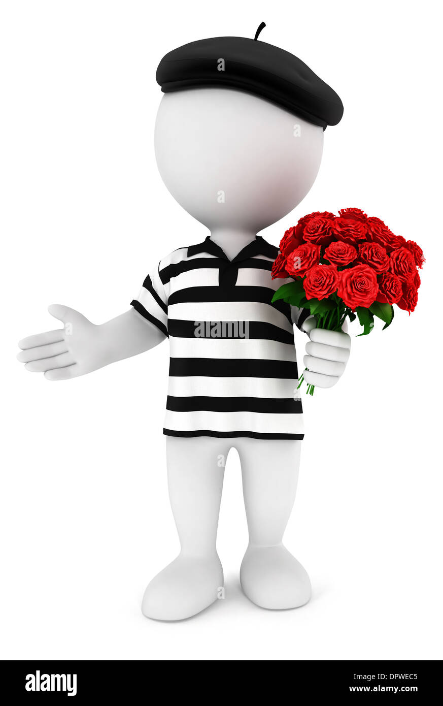 Les blancs 3d français romantique avec un bouquet de roses, isolé sur fond blanc, image 3D Banque D'Images