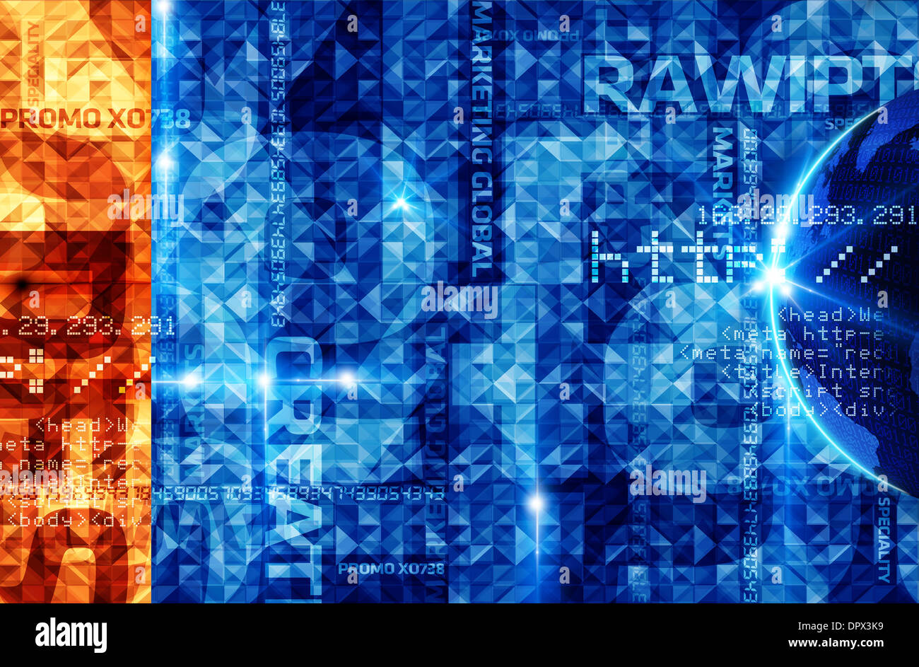 Fond bleu avec la technologie numérique et de l'élément rouge Illustration mondiale. Les ordinateurs et les systèmes de communication mondial Abstr Banque D'Images