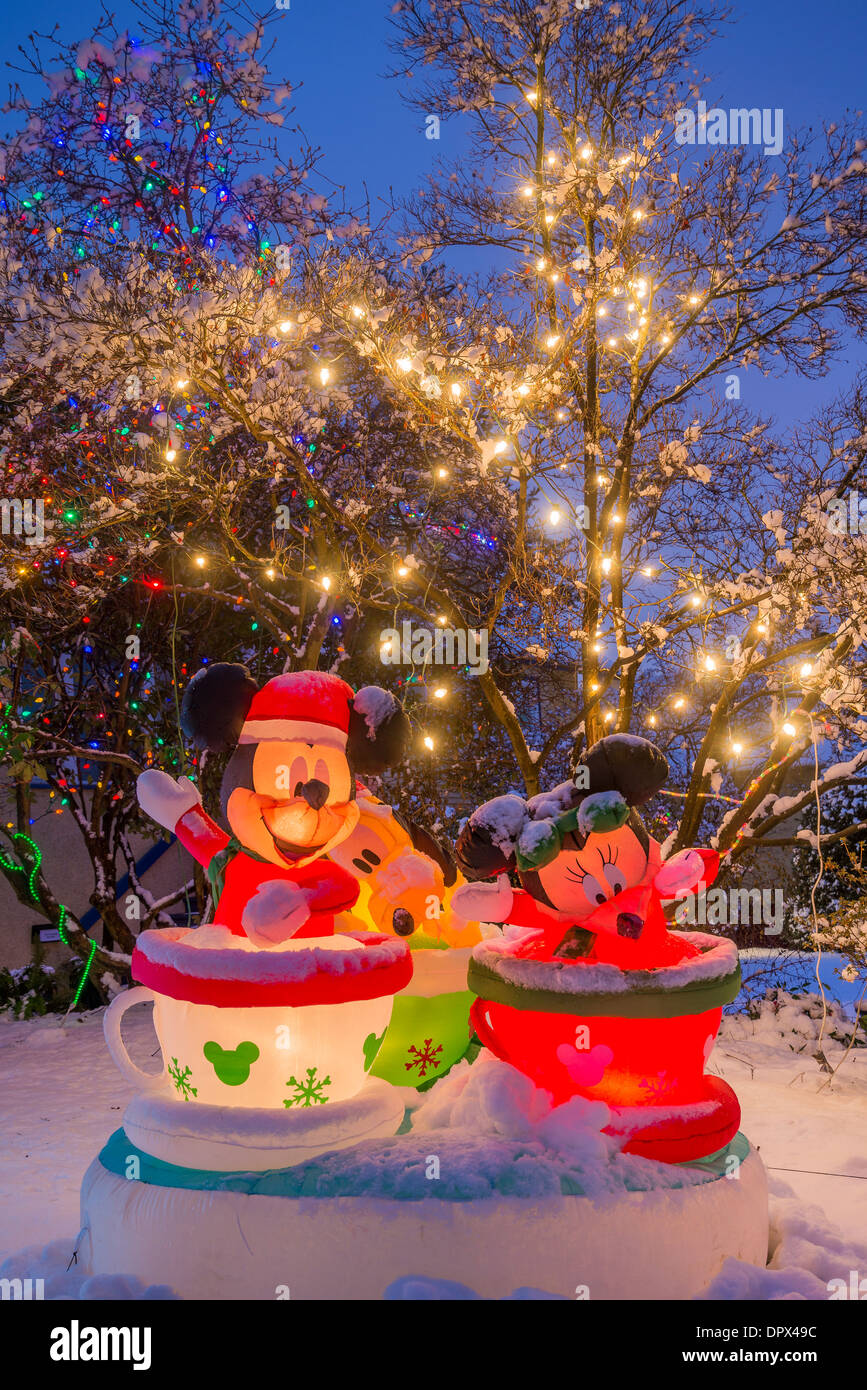 Mickey, Minnie et Dingo, Noël, d'affichage Banque D'Images