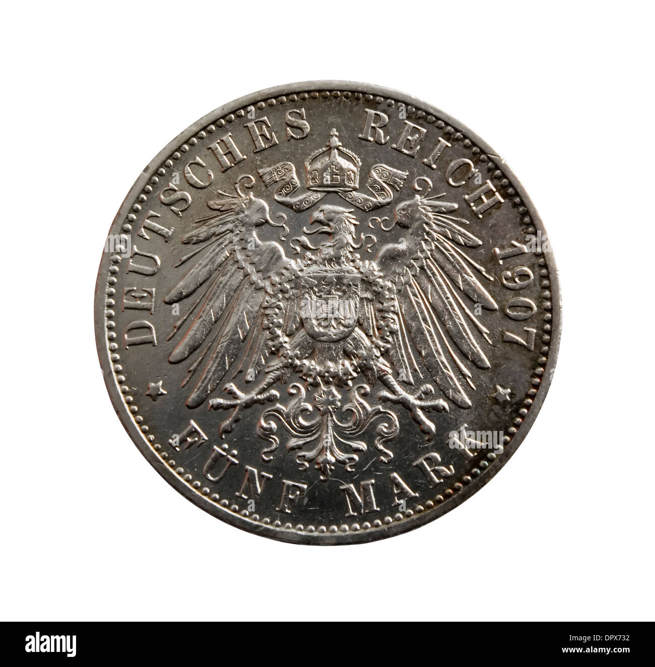 Ancienne pièce en argent - cinq marques allemandes isolated on white Banque D'Images