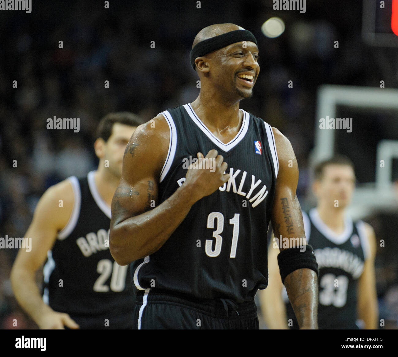 Londres, Royaume-Uni. 16 janvier, 2014. Brooklyn Nets' Guard Jason Terry [31] célèbre durant la saison régulière NBA match entre les Atlanta Hawks et les Brooklyn nets de l'O2 Arena. Credit : Action Plus Sport/Alamy Live News Banque D'Images