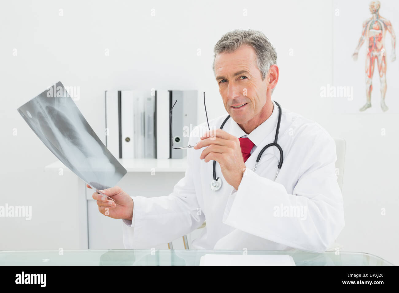 Certain médecin avec x-ray photo de poumons in office Banque D'Images