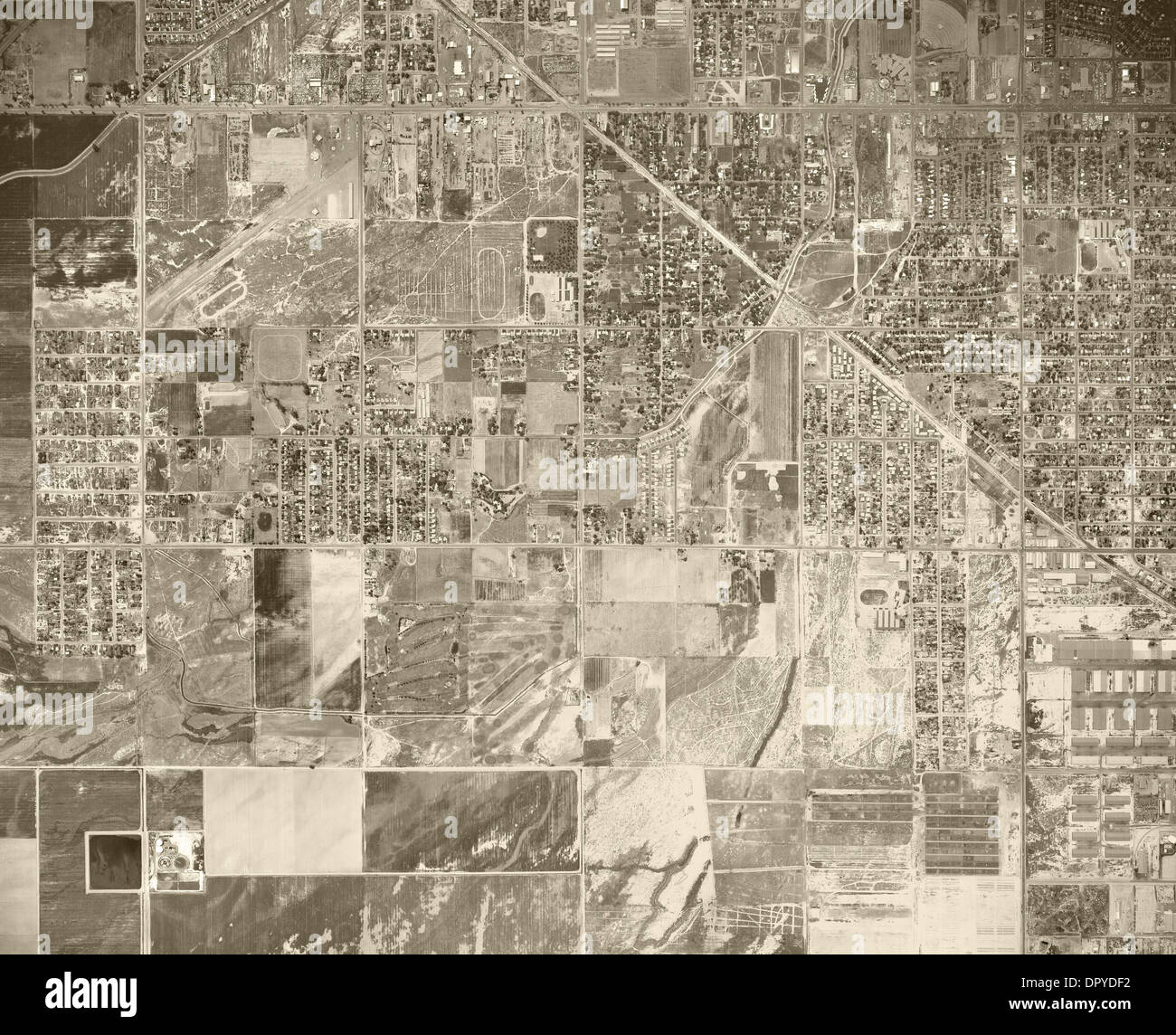 Photographie aérienne historique Bakersfield, comté de Kern, 1967 Banque D'Images