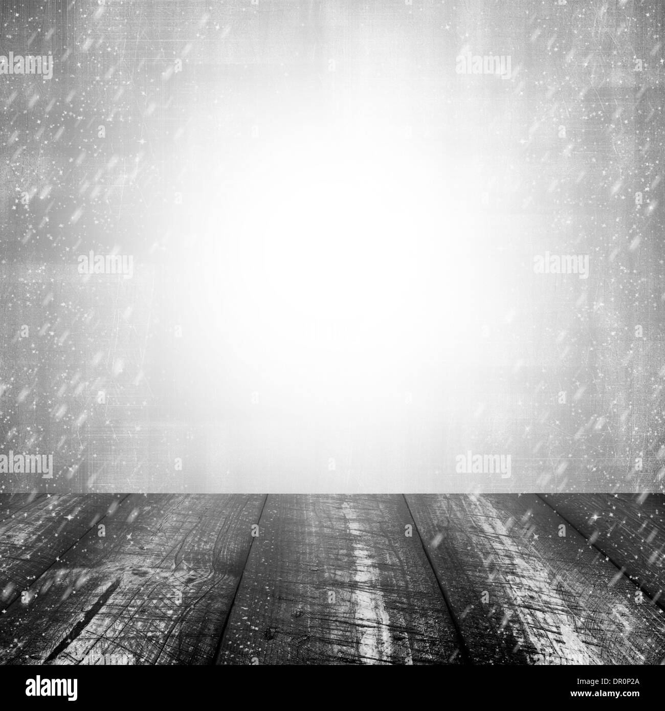 Fond d'hiver avec un panneau de bois dans la forme d'un carré Banque D'Images