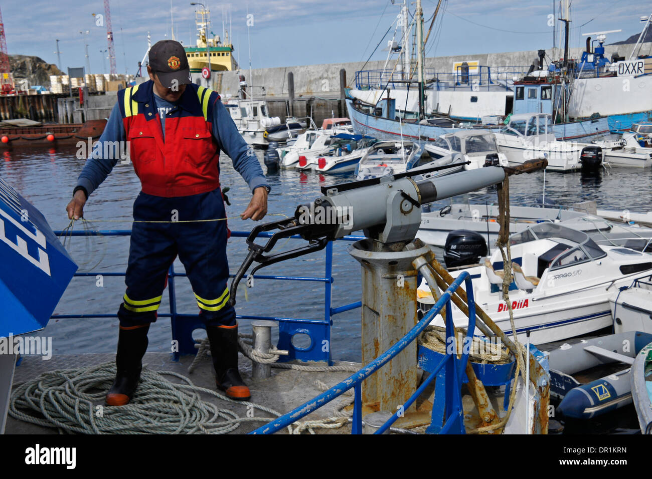 La chasse avec des pêcheurs sur le bateau de pêche au harpon, Sisimiut Holsteinsborg (ouest du Groenland), Banque D'Images