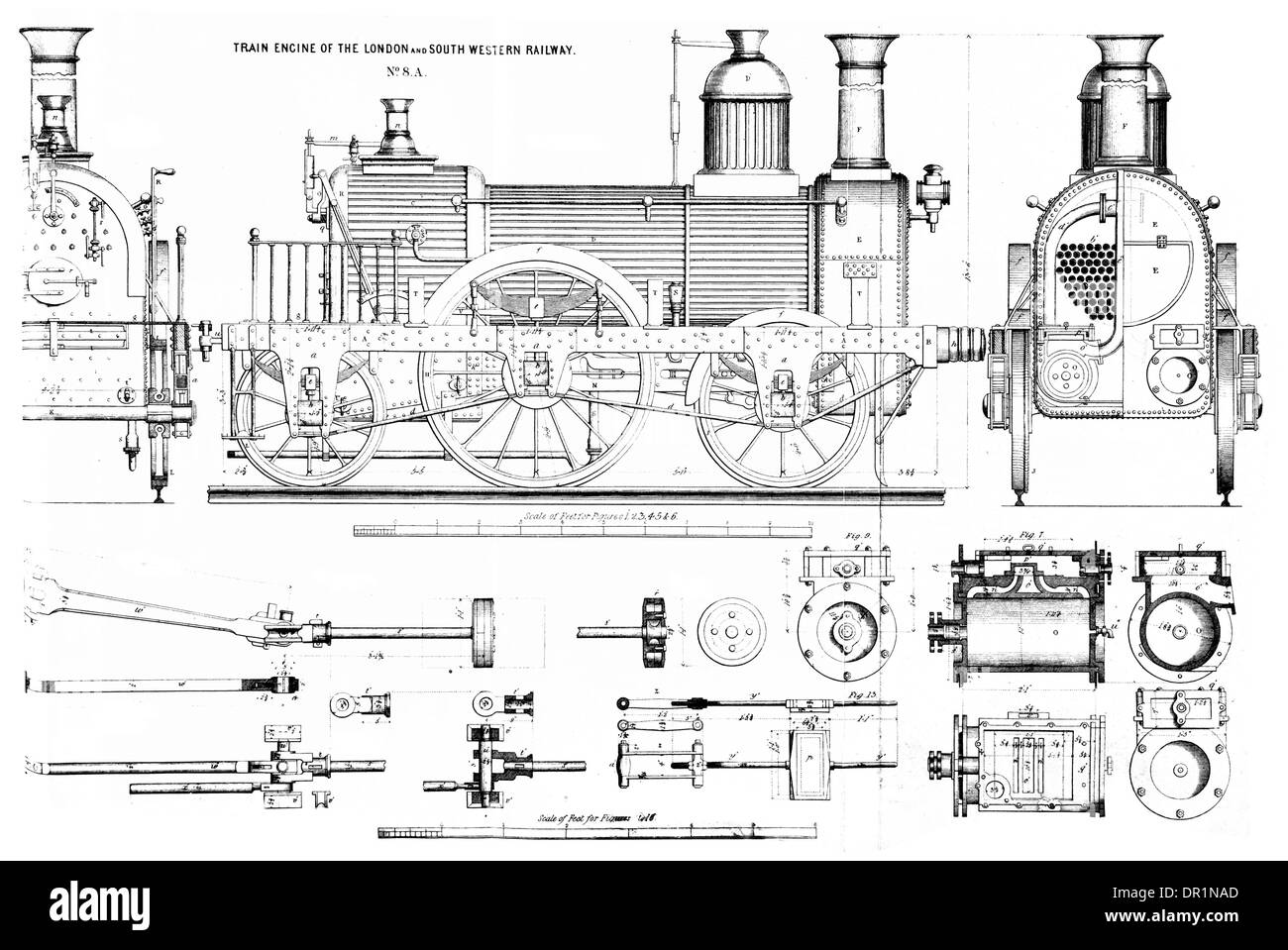 Moteur de train du London and South Western Railway No 8A vers 1860 Banque D'Images
