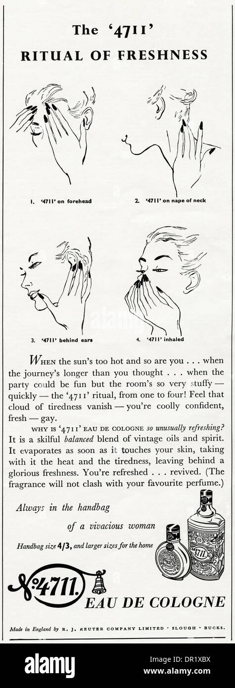 1950 Publicité Publicité 4711 Eau de Cologne. Annonce dans le magazine de mode pour femmes vers 1952. Banque D'Images