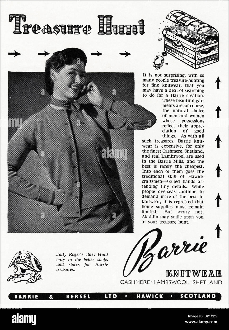 1950 Publicité Publicité par Barrie Knitwear & Kersel Ltd de Hawick Ecosse. Annonce dans le magazine de mode pour femmes vers 1952. Banque D'Images