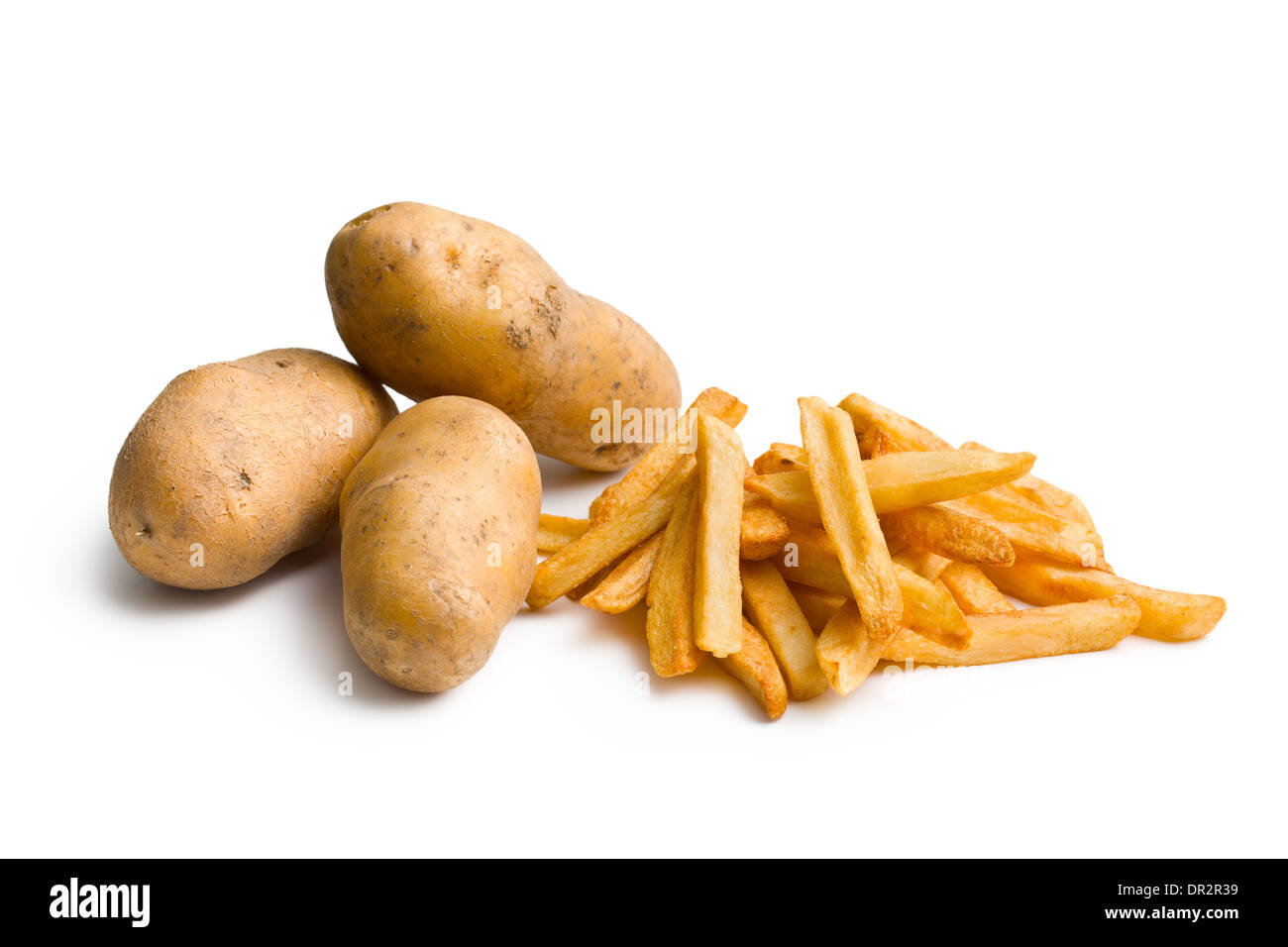 Les pommes de terre à frites sur fond blanc Banque D'Images