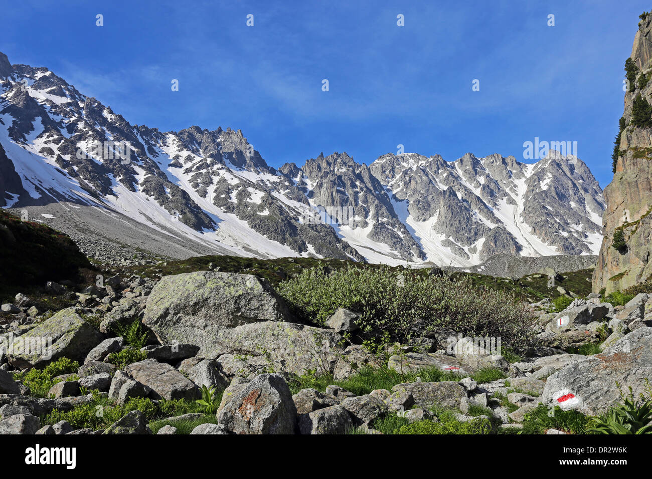 Arpette alpine valley, massif du Mont Blanc. Paysage alpin. Alpes suisses. Banque D'Images